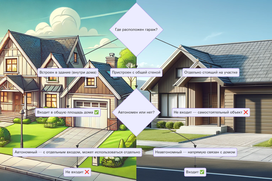 Включается ли площадь гаража в площадь жилого дома
