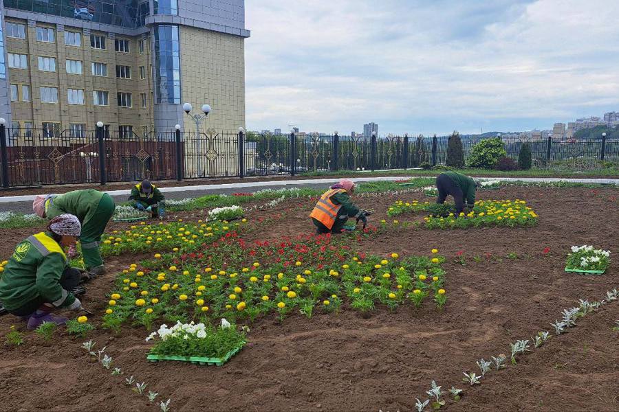 В Чебоксарах продолжается покос травы и посадка цветов
