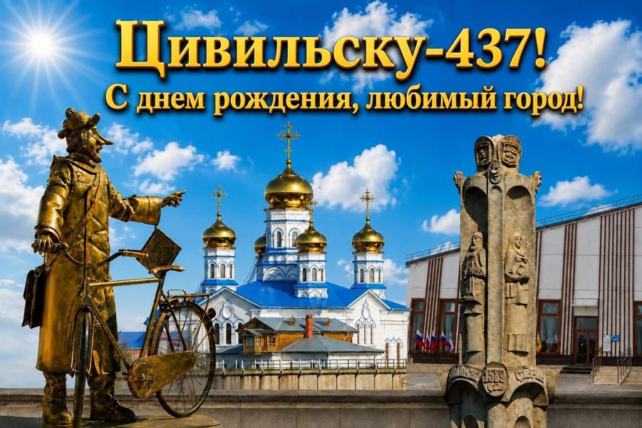Поздравление временно исполняющего полномочия главы Цивильского муниципального округа Владимира Глухова и председателя Собрания депутатов Татьяны Барановой с Днем города Цивильска