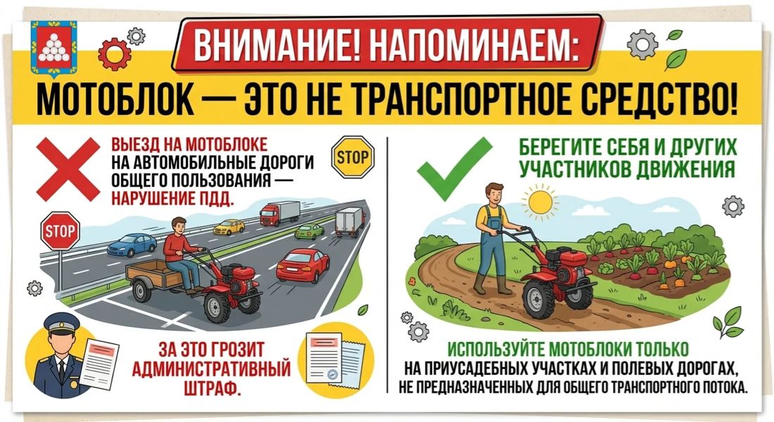 Внимание! Напоминаем: мотоблок — это не транспортное средство!