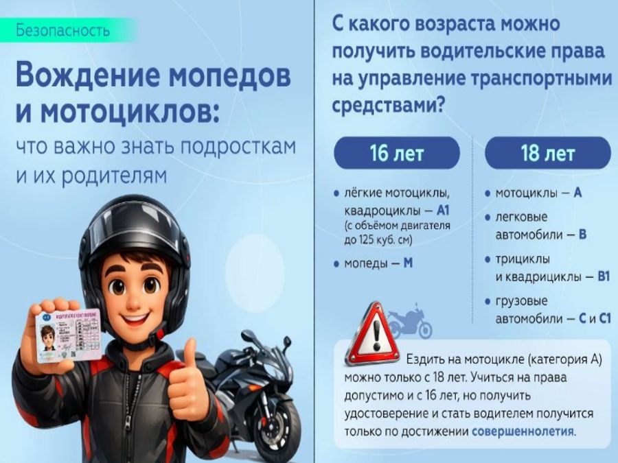 С какого возраста разрешено управление мопедом, лёгким и обычным мотоциклом?
