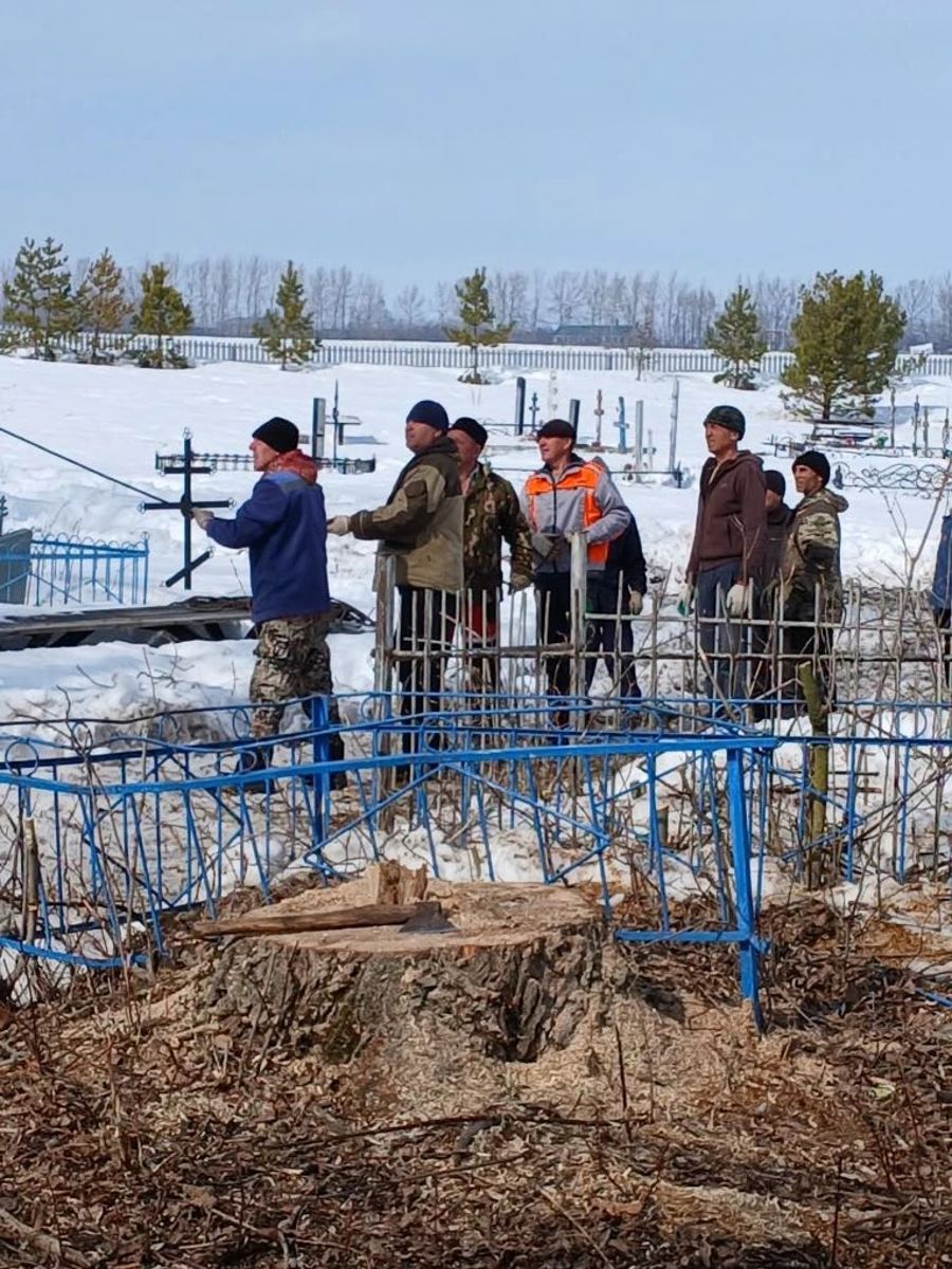 В деревне Малое Буяново приводят в порядок кладбище: идут работы по спилу аварийных деревьев.