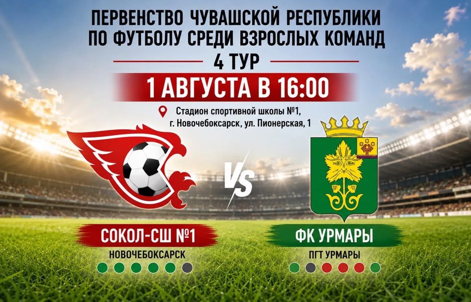 В Новочебоксарске в первенстве Чувашии по футболу сразятся команды «СОКОЛ-СШ №1» и ФК «Урмары»