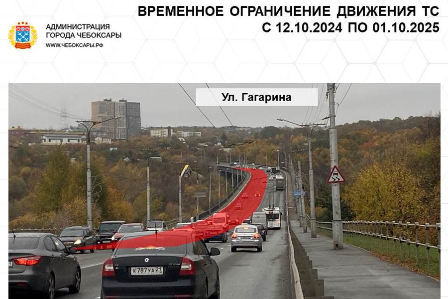 В Чебоксарах ограничивают движение по Гагаринскому мосту