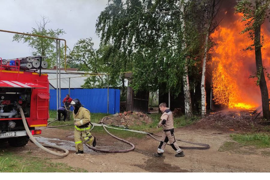 В деревне Нижарово в огне сгорели хозпостройки