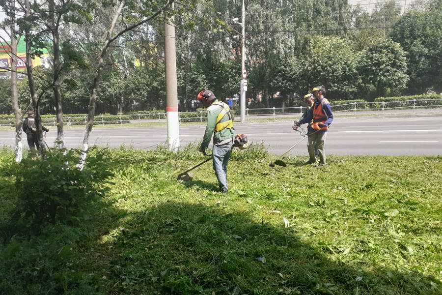 На улицах города Чебоксары продолжается покос травы